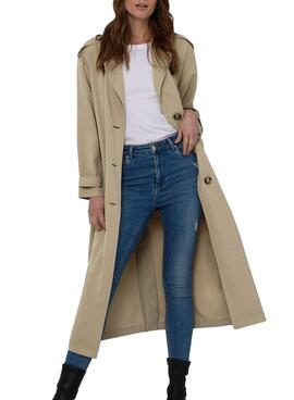 Trench-coat Only Line X-Long Beige pour Femme