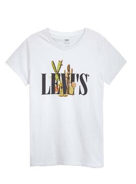 T-Shirt Levis Cactus 90S Serif Logo Blanc Femme