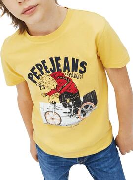 T-Shirt Pepe Jeans Jonathan Jaune pour Niño