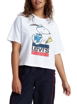 T-Shirt Levis Snoopy Torch Boxy Blanc pour Femme
