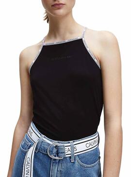 Top Calvin Klein Jeans Garniture Logo Noire pour Femme