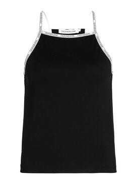 Top Calvin Klein Jeans Garniture Logo Noire pour Femme