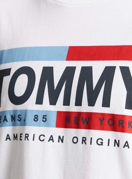 T-Shirt Logo Boîte Tommy Jeans Blanc pour Homme