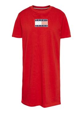 Robe T-Shirt Logo Tommy Jeans Rouge pour Femme