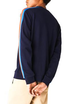 Sweat Lacoste Tricolore Bleu pour Homme