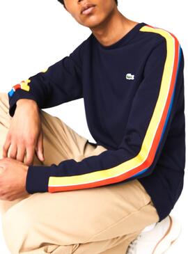 Sweat Lacoste Tricolore Bleu pour Homme