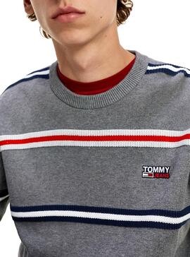 Pull Tommy Jeans Rayures Gris pour Homme