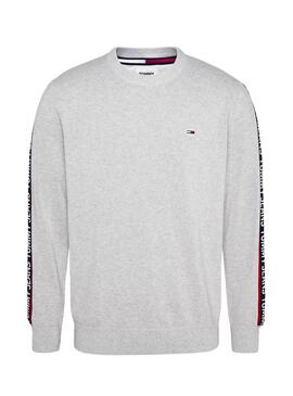 Pull Tommy Jeans Tape Gris pour Homme