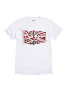 T-Shirt Jeans Pepe Flag Logo Blanc Homme