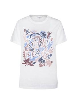 T-Shirt Pepe Jeans Lilla Blanc pour Femme
