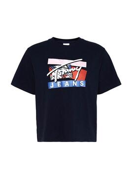T-Shirt Logo Signature  Tommy Jeans Bleu Femme