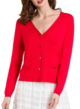 Veste Naf Naf Strass Boutons Rouge pour Femme