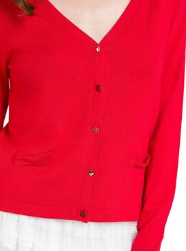 Veste Naf Naf Strass Boutons Rouge pour Femme