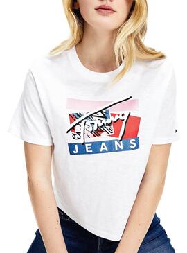 T-Shirt Tommy Jeans Signature Logo Blanc Femme