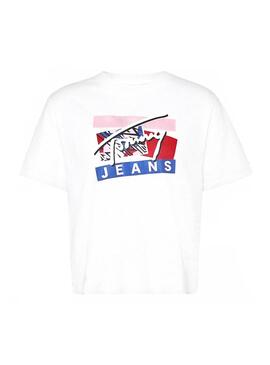 T-Shirt Tommy Jeans Signature Logo Blanc Femme