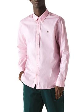 Chemise Lacoste Popelin Rose pour Homme