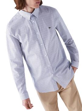 Chemise Micro-dessin Lacoste Blanc et Bleu marine Homme