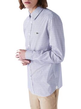 Chemise Micro-dessin Lacoste Blanc et Bleu marine Homme