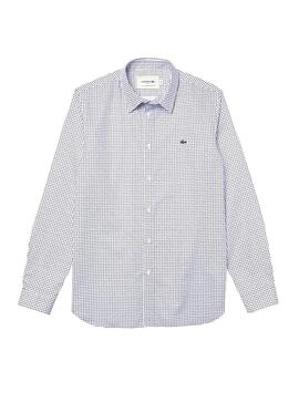 Chemise Micro-dessin Lacoste Blanc et Bleu marine Homme