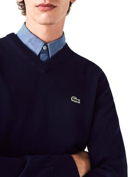 Pull Lacoste Col en V Bleu Bleu marine pour Homme