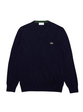 Pull Lacoste Col en V Bleu Bleu marine pour Homme