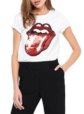 T-Shirt Only Rolling Stones Blanc pour Femme