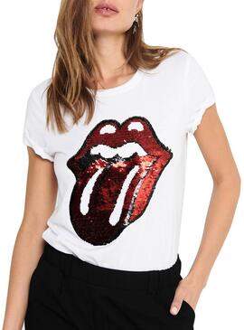 T-Shirt Only Rolling Stones Blanc pour Femme