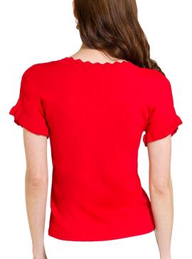 Pull Naf Naf Volants Rouge pour Femme