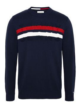 Pull Tommy Jeans Block Rayure Bleu pour Homme