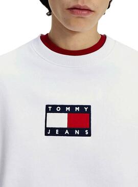 Sweat Tommy Jeans Petit Flag Blanc pour Homme