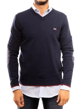 Pull Klout Col en V Bleu Marin pour Homme