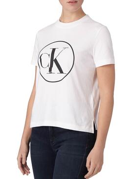 T-Shirt Calvin Klein Jeans Circle Blanc Femme