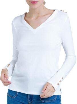 T-Shirt Naf Naf VNeck Blanc pour Femme