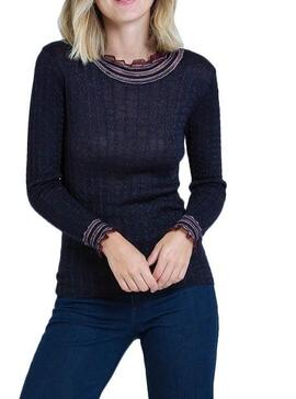 Pull Naf Naf Lurex Bleu Bleu marine pour Femme