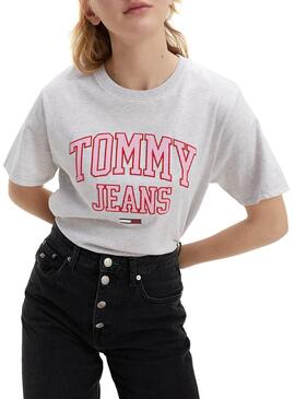 T-Shirt Tommy Jeans Collegiate Gris pour Femme