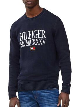 Pull Tommy Hilfiger Embroidery Bleu marine Homme