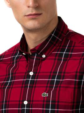 Chemise Lacoste Popelin Rouge pour Homme