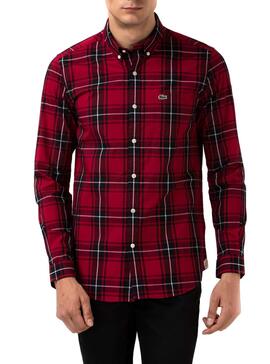 Chemise Lacoste Popelin Rouge pour Homme