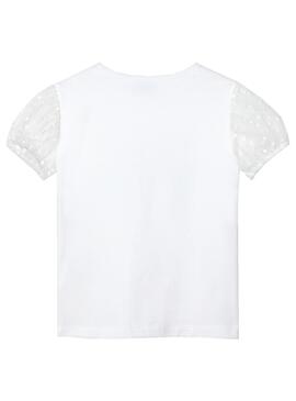 T-Shirt Mayoral Manches Plumeti Blanc pour Fille