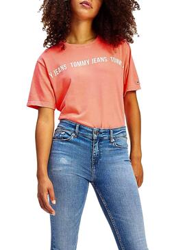 T-Shirt Tommy Jeans Cropped Rosa pour Femme