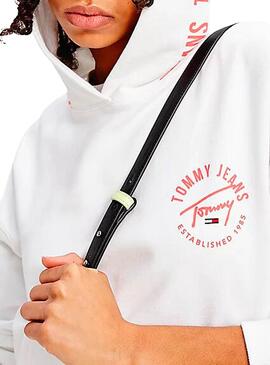 Sweat Tommy Jeans Tape Hoodie Blanc pour Femme
