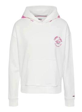 Sweat Tommy Jeans Tape Hoodie Blanc pour Femme