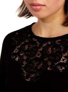 T-Shirt Naf Naf Décolleté Lacets Noir pour Femme