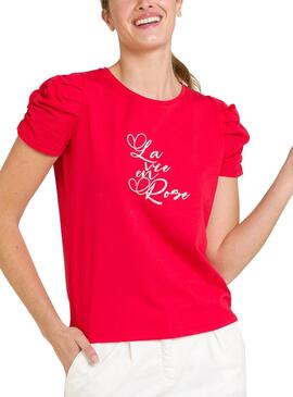 T-Shirt Naf Naf La Vie En Rose Rouge pour Femme