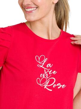 T-Shirt Naf Naf La Vie En Rose Rouge pour Femme