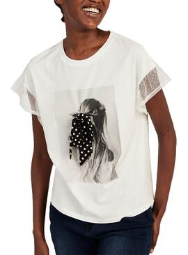 T-Shirt Naf Naf Noeud Blanc pour Femme