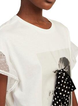 T-Shirt Naf Naf Noeud Blanc pour Femme
