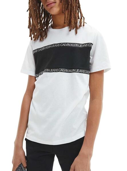 T-Shirt Calvin Klein Logo Tape Blanc pour Garçon