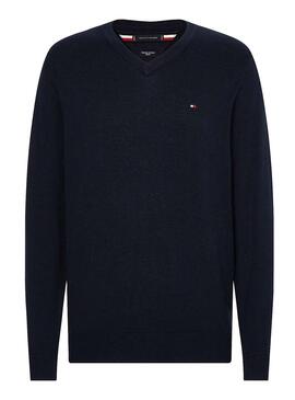 Pull Tommy Hilfiger Blend V Neck Bleu marine Homme