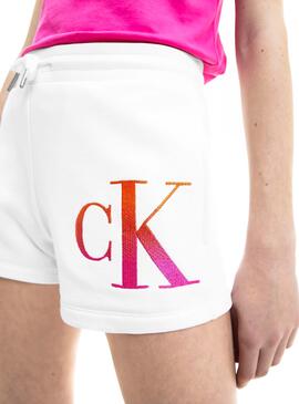 Short Calvin Klein Gradient Logo Blanc pour Fille